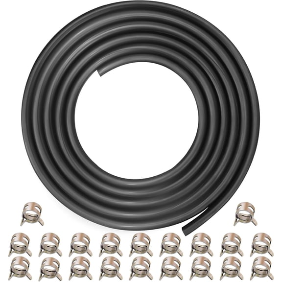 Deally 1/4 Inch Fuel Line Hose 10 Feet with 20 Pcs 2/5 ID Hose Clamps for Small Engine Gas Diesel Generator Powersports Kawasaki Kohler Durable Flexible Rubber Fuel Line Kit