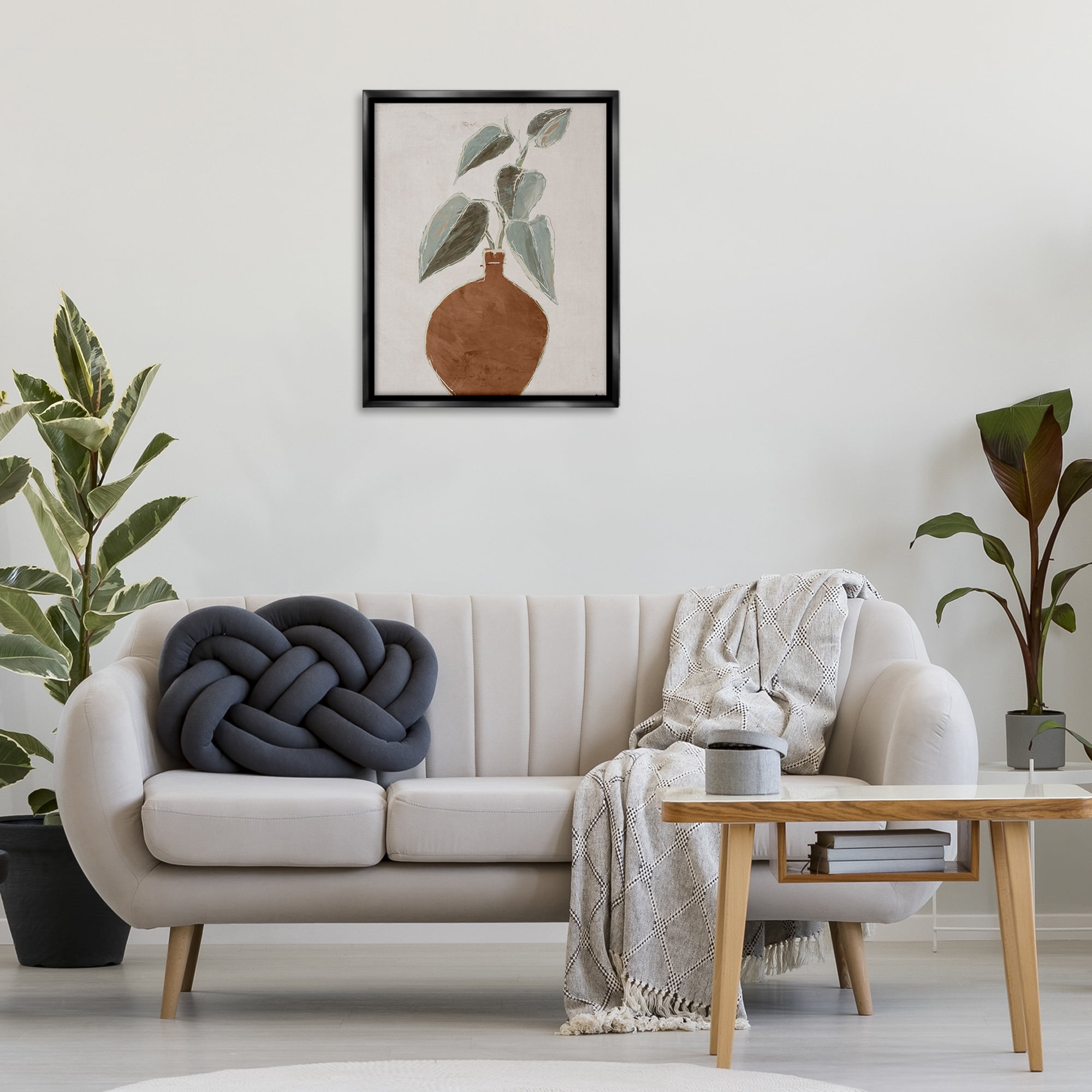 Stupell Industries Natural Tan Greenery Plants & Flowers Painting Black Floater Framed Canvas Art Print Wall Art, 25 x 31