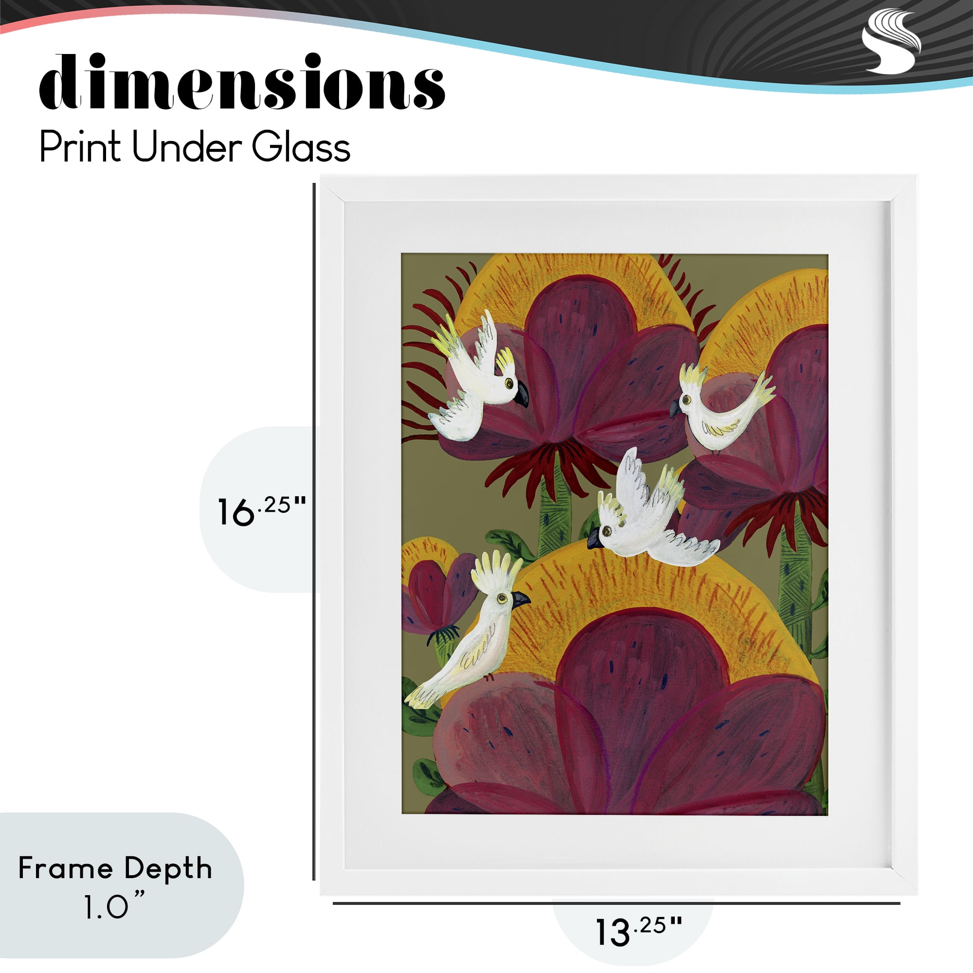 Stupell Industries Tropical Cockatoos & Plants White Framed Print Under Glass, design by Kay Widdowson
