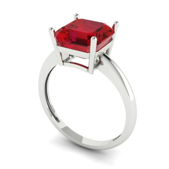 2.5 ct Asscher Cut Simulated Pink Tourmaline Solitaire Engagement Ring for Women in 18K White Gold