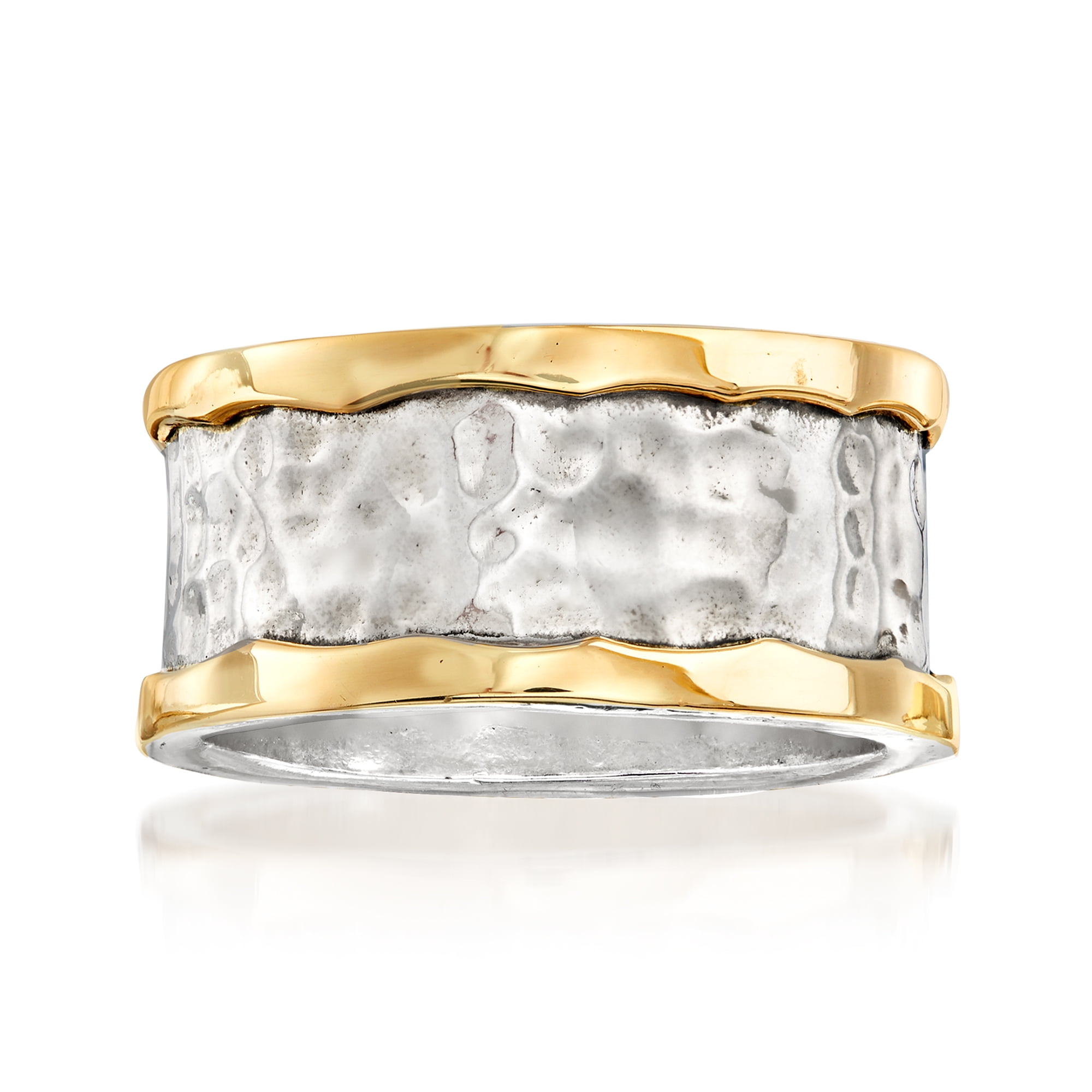 Ross-Simons Sterling Silver and 14kt Yellow Gold Hammered Ring