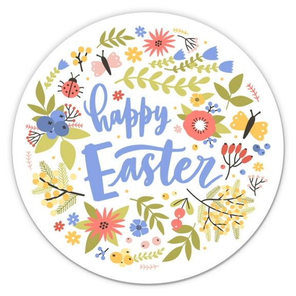 Happy Easter Cute Floral Spring Design - 3" Vinyl Sticker - For Car Laptop Water Bottle Phone - Waterproof Decal