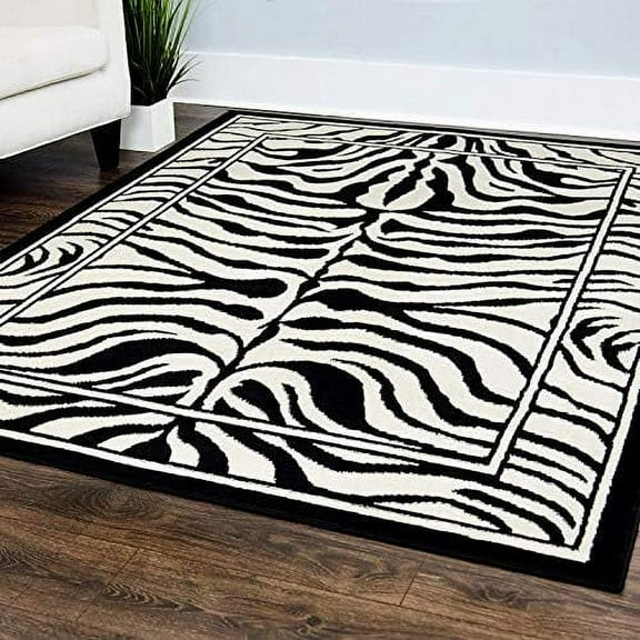 Zebra Print Area Rug 3' 11' X 5' 2' Black White