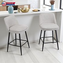Hassch Set of 2 Swivel Upholstered Bar Stools, Counter Height Dining Seats with Curved Back and Metal Base, 300LBS Weight Capacity, Off White