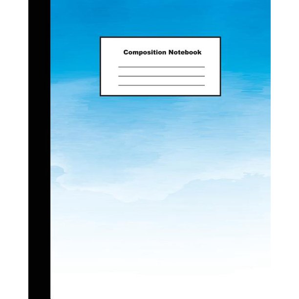 Composition Notebook Modern Blue Water Colour Wide Ruled Paper Note for Artist (Paperback