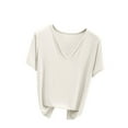 thumbnail image 2 of Njagoc3 100K+ Sold Womens V-Neck Solid Short Sleeve T-Shirt Summer Loose Casual Basic Slim Fit, 2 of 6