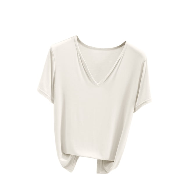 Birdeem T-Shirt Ample Décontracté Uni à Col en V pour Femmes, Manches Courtes, Haut/chemise à Col en V à Manches Courtes