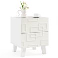 thumbnail image 1 of Gymax Mid Century Modern Bedside Table w/ 2 Storage Drawers & 3D Geometric Patterns, 1 of 10