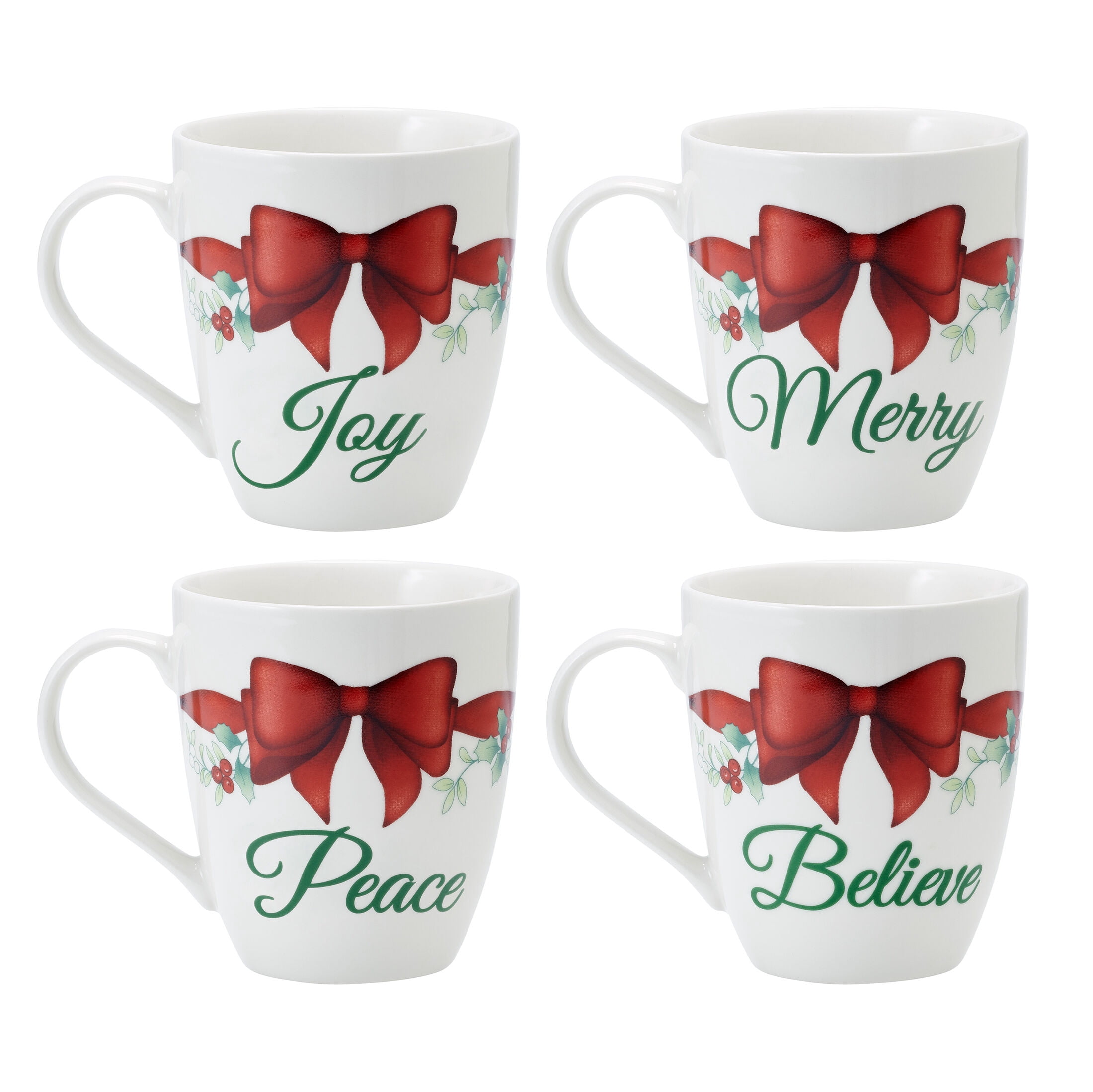 Pfaltzgraff Winterberry Porcelain 20 oz Mug Sentiment Bows Set of 4