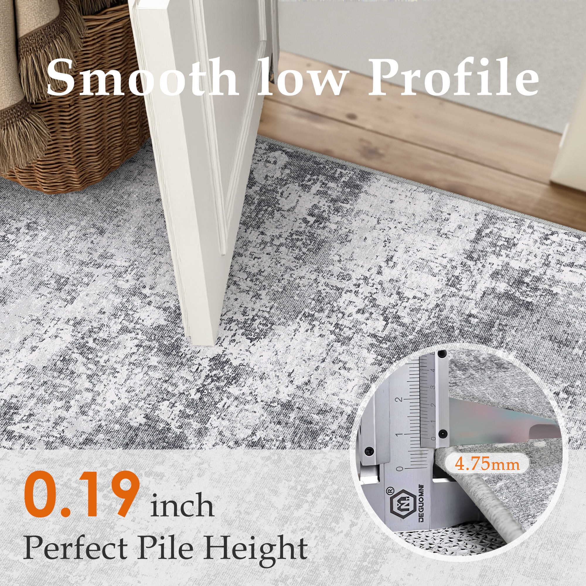 BERTHMEER 5' x 7' Modern Area Rugs indoor Neutral Gray Abstract Rugs for Living Room Bedroom Dining Room Office Farmhouse Distressed Machine Washable Non-slip