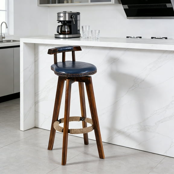 Beuway 29"Swivel Bar Stool with Low-Back & Footrest,Counter Height Chair with Cushion,for Bar,Kitchen(Dark Blue)