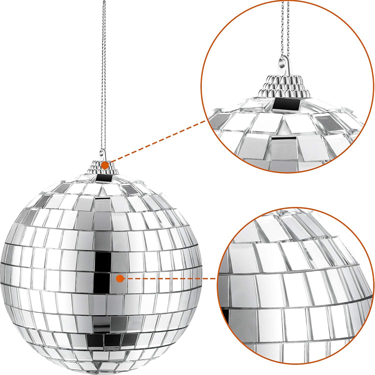 Boule Disco Miroir 25 Cm - Effet Lumière Fête, Noël, DJ - Argenté - Facile à Accrocher