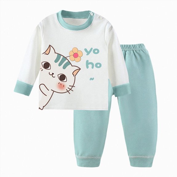 NOLDARES Girls Pajamas Long Sleeve 2 Piece Nightwear Set with Printed Kids Sleepwear PJs Loungewear(S311-Light Green)