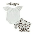 thumbnail image 1 of 3Pcs Newborn Baby Girls Summer Romper Shorts Sets Lace Ribbed Sleeveless Jumpsuit Ruffle Shorts Headband White 3-6 Months, 1 of 8