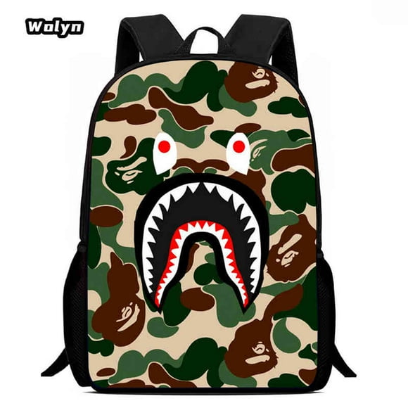 The Camouflage Shark School Backpack for Kindergarten,Cartoon School Bags for Boys Girls ,Large Capacity Children Backpack