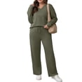 thumbnail image 6 of Laqbezok Women's 2-Piece Lounge Set, Casual V-Neck Long Sleeve Sweatshirt and Drawstring Pants Outfit, Relaxed Fit Solid Color Sweatsuit with Pockets, 6 of 7