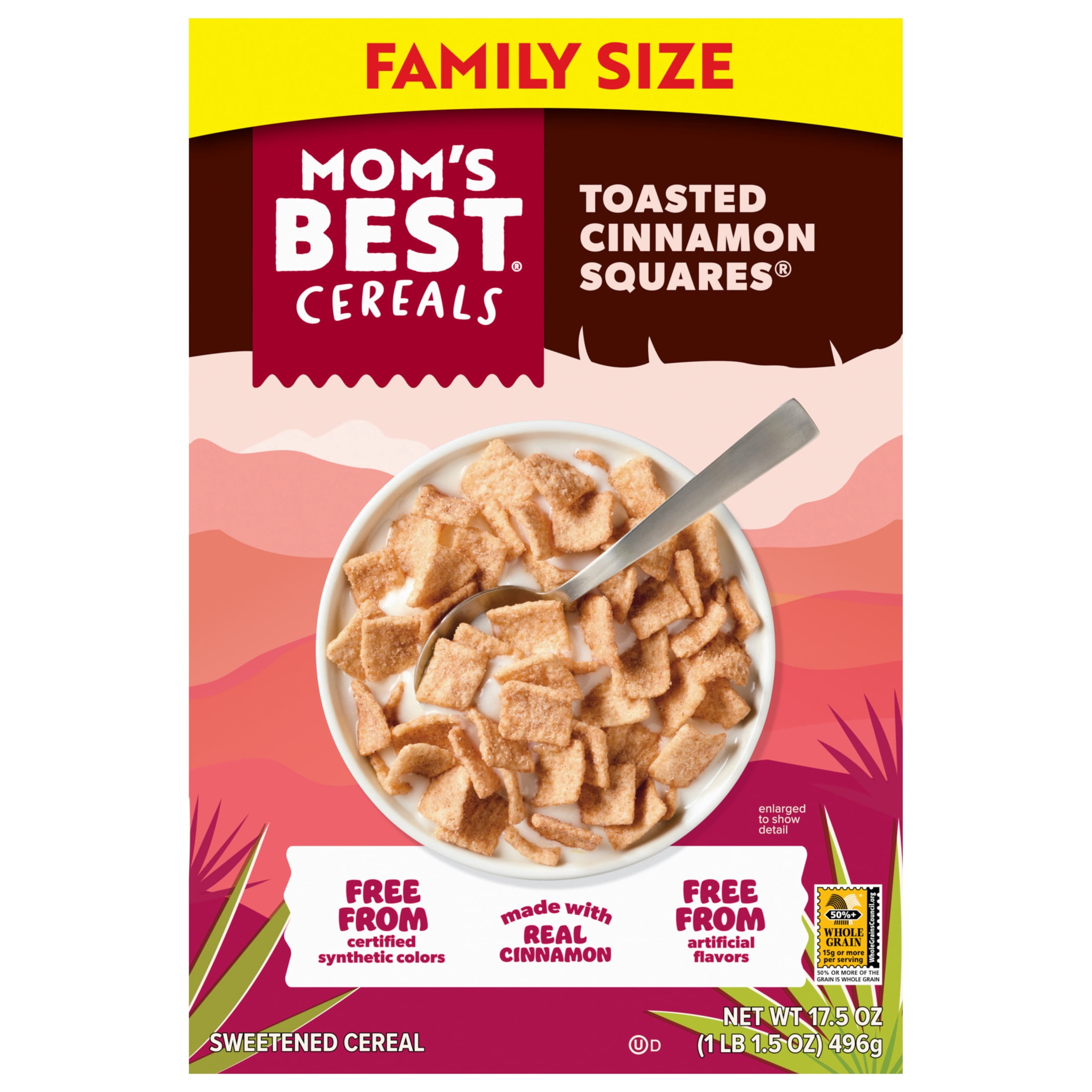 Mom's Best Crunchy Toasted Cinnamon Squares Cereal, Made with Whole Grain, Kosher, 17.5 Oz Box