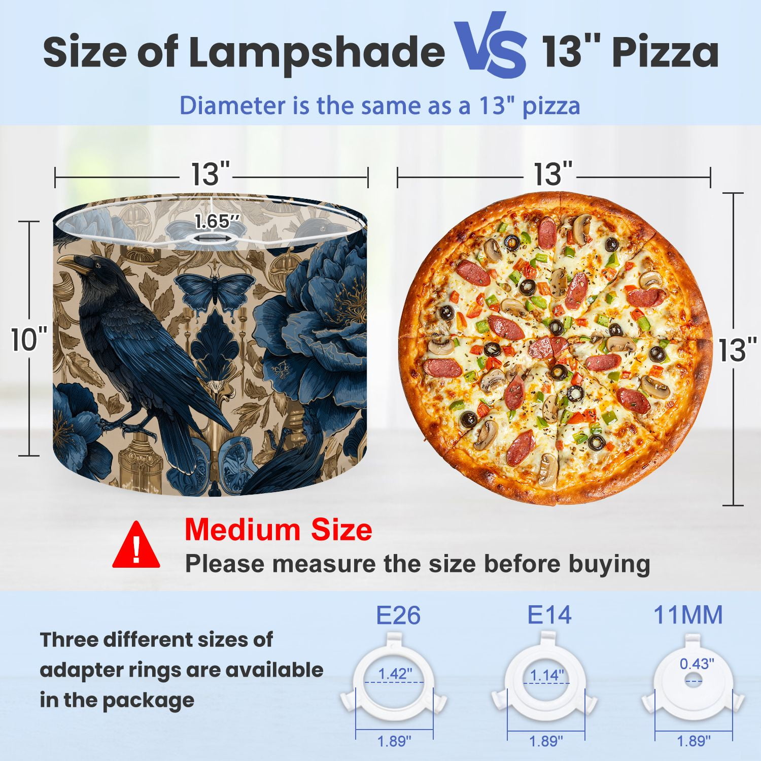 Lampshades 2 Pack Dark Floral Raven Butterfly Vintage Elements Blue Gold 13"x13"x10" Light Shade for Table Lamps Floor Lamps Drum Lamp Shades Lampshade Replacement Easy Assembly
