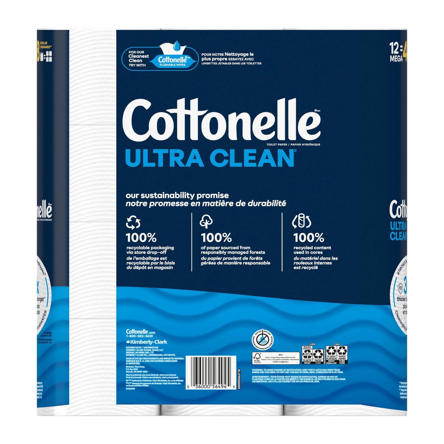 Cottonelle Ultra Clean Toilet Paper, 12 Mega Rolls, 284 Sheets per Roll
