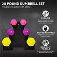 thumbnail image 3 of Open Box BalanceFrom 20 lb Neoprene Coated Iron Dumbbell Hex Weights Set with Stand, Color-Coded, 3 of 11