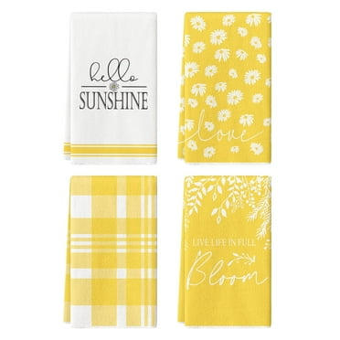 Sm:)e Daisy Hello Sunshine Summer Kitchen Dish Towels Yellow 18 x 26 Inch Set of 4