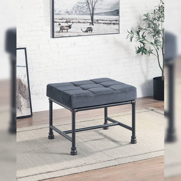 Acme Brantley Ottoman, Gray Velvet & Sandy Gray Finish, Metal, Upholstered
