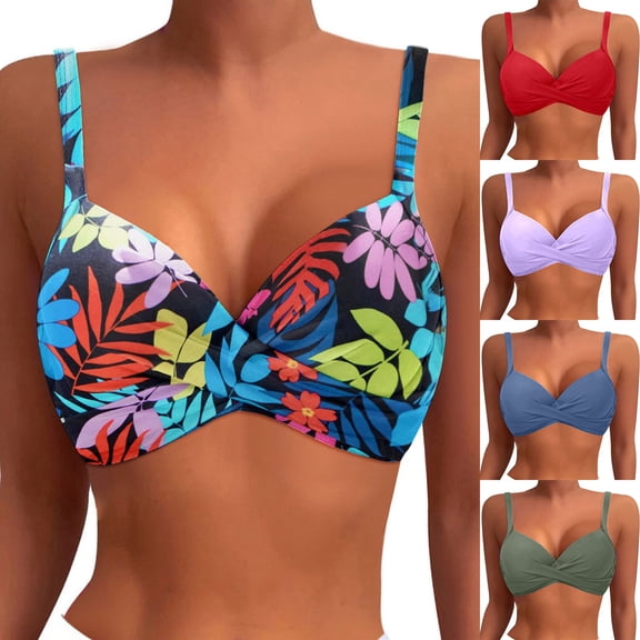 Women Underwire Bikini Top Hawaii Print Push Up Bathing Suit Top Padded Swim Bra 2026 Swimsuits Top Sky Blue L