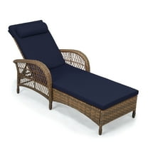 OUINCH Outdoor Wicker Lounge Chair with Cushion, 6-Position Adjustable Patio Chaise Lounge, All Weather Lay Flat Pool Sunbathing Recliner Chair, Armrest and Head Pillow, Fade-Resistant, Navy Blue