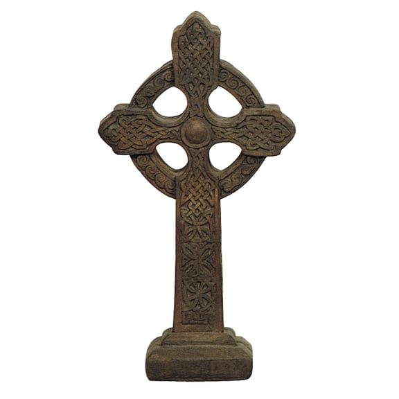 Solid Rock Stoneworks Cross on Base Decorative Stone Statue 16in Tall Autumn Brown Color