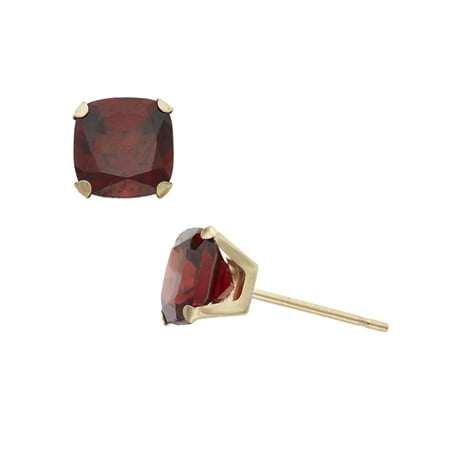 - 2 Carat T.G.W. Garnet 10kt Yellow Gold 6mm x 6mm Cushion-Cut Post Earrings