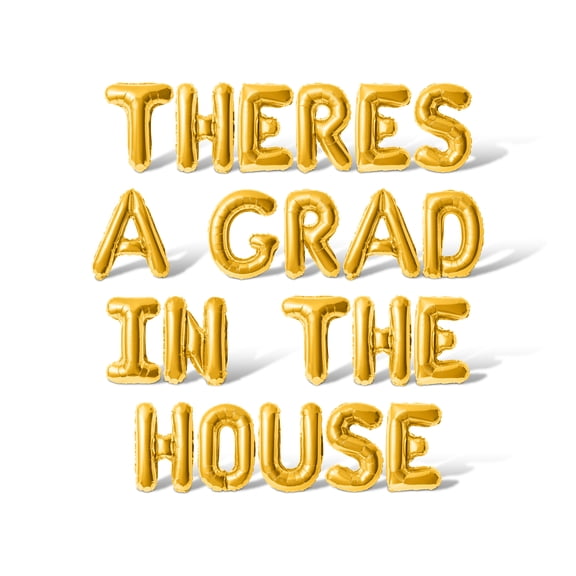 Letter Balloons - THERES A GRAD IN THE HOUSE 16" Inch Alphabet Letters Foil Mylar Balloon Graduation Day Party Banner (Gold)
