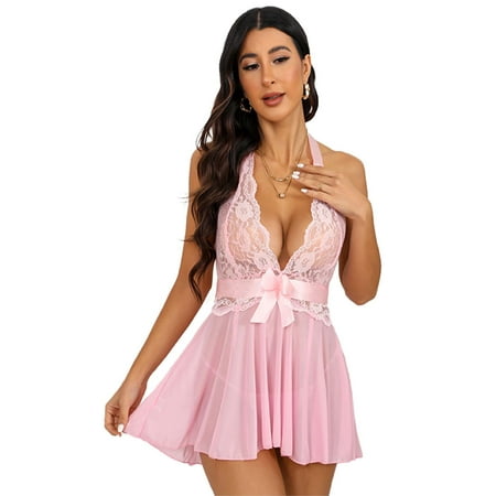 Sexy Lingerie  PUTUO Womens Lingerie  Lace Mesh V-Neck Babydoll Lingerie for Women  Sexy Plus Size Lingerie for Women