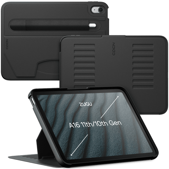 ZUGU CASE for iPad A16 11th Gen (2025) & 10th Gen (2022) 10.9 Inch Slim Protective Case - Magnetic Stand & Sleep/Wake Cover (Model #s A2696, A2757, A2777) - Stealth Black
