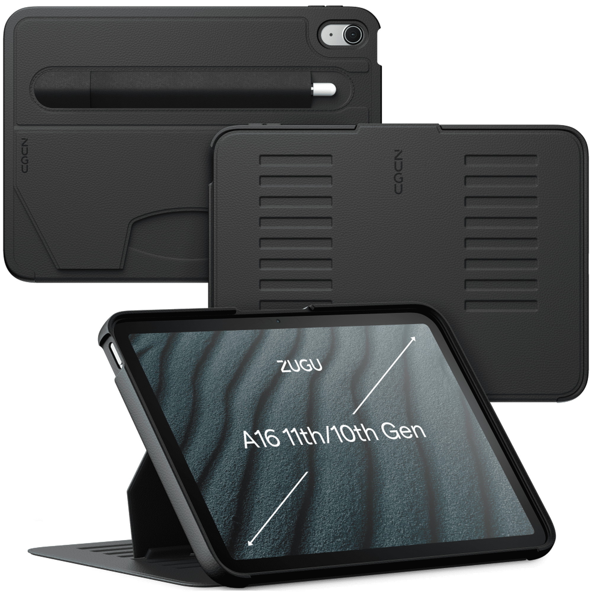 ZUGU CASE for iPad A16 11th Gen (2025) & 10th Gen (2022) 10.9 Inch Slim Protective Case - Magnetic Stand & Sleep/Wake Cover (Model #s A2696, A2757, A2777) - Stealth Black