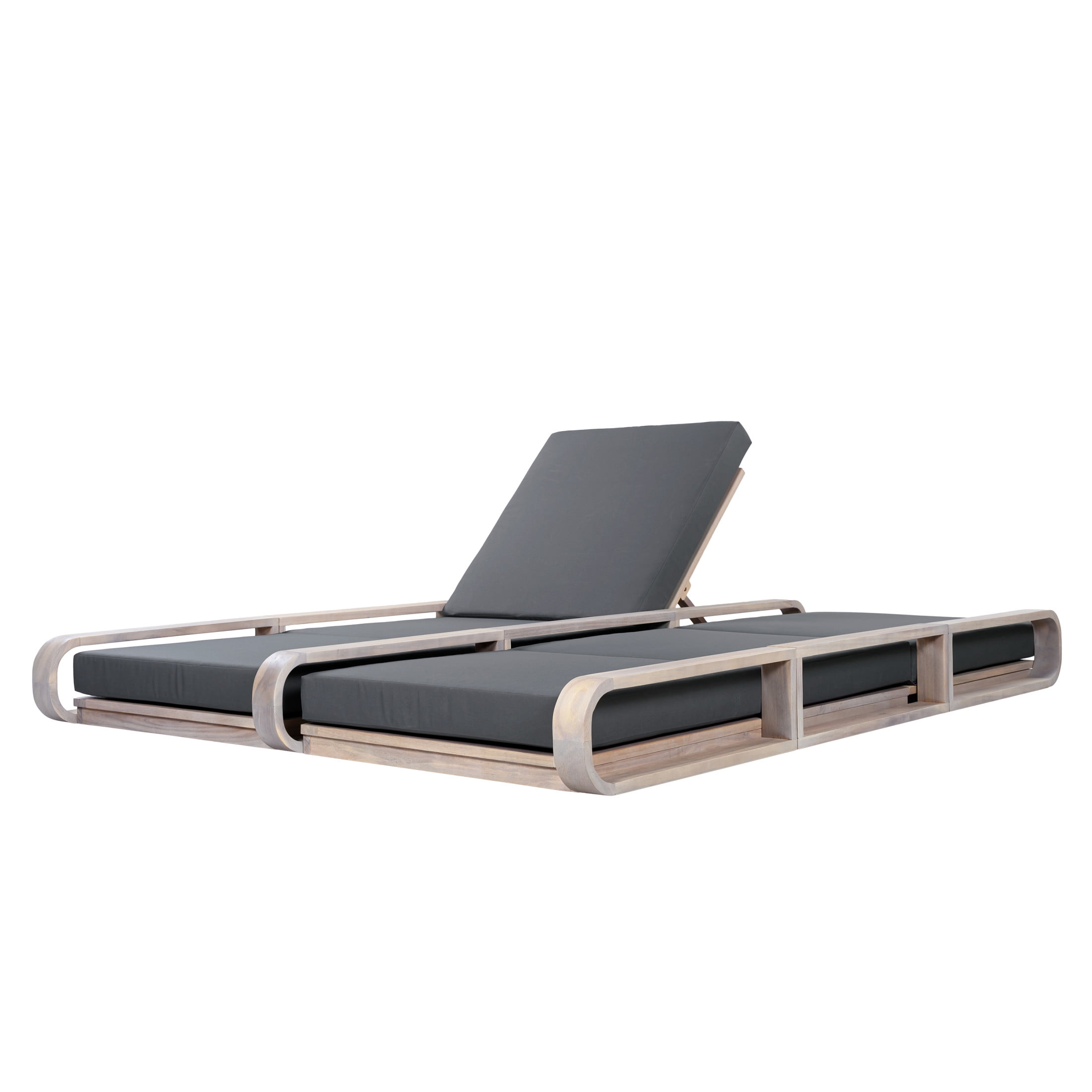 Christopher Knight Home 79" Outdoor Double Chaise Lounge Set with 3-Fold Dark Gray Cushions, Light White