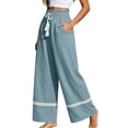 thumbnail image 2 of WQNVRNR Womens Lace Trim Pants- Palazzo Wide Leg Soft Elastic Drawstring Summer Long Pnats Blue Size 2XL, 2 of 6