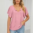 thumbnail image 3 of WIZUTIZ Womens Tops up to 60% Off Plain Ultra Soft Linen Lightweight Blouse Short Sleeve Summer-Beach Ladies Tee Plus Size Solid Tshirt Cotton Soft Elegant T-shirt Vintage V-Neck Tshirts Tops Pink, 3 of 6