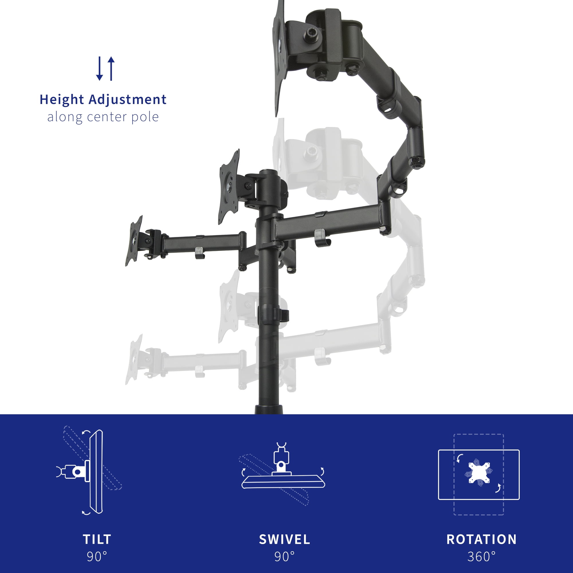 Supporto Triplo Monitor Per Schermi 13-24" - Bracci Regolabili, Fino A 10kg Ciascuno, Base A Morsetto