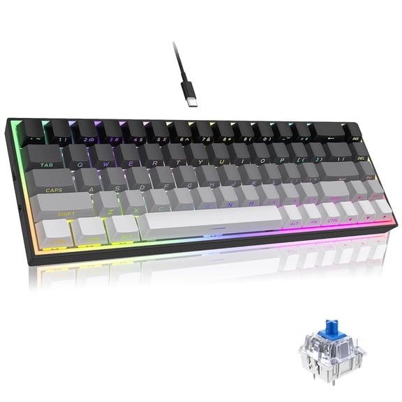 Wired Gaming Keyboard, 68-Key Mechanical Keyboard, RGB Backlit Mini Keyboard with Red Switch/Multimedia Keys, Type-C Wired Connection, Compact Gaming Keyboard for PC Gamers Desktop Computer Lapto