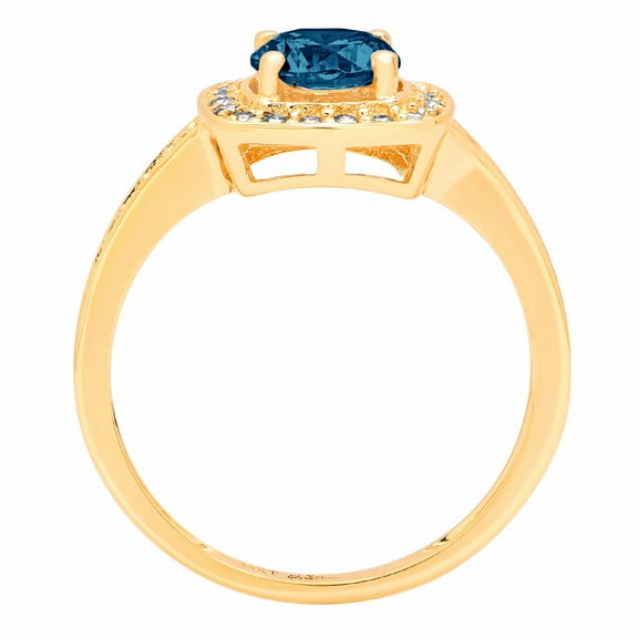 1.335 ct Round Cut Natural London Blue Topaz Halo Engagement Ring for Women in 18K Yellow Gold