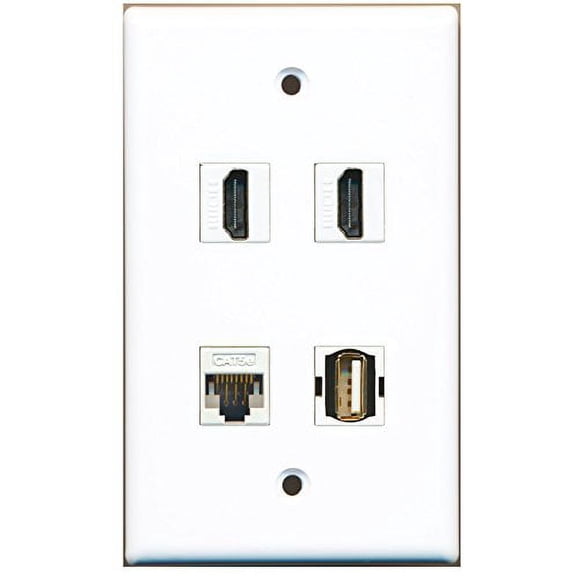 RiteAV - 2 x HDMI and 1 Cat5e Ethernet - 1 USB A-A Female Port Wall Plate