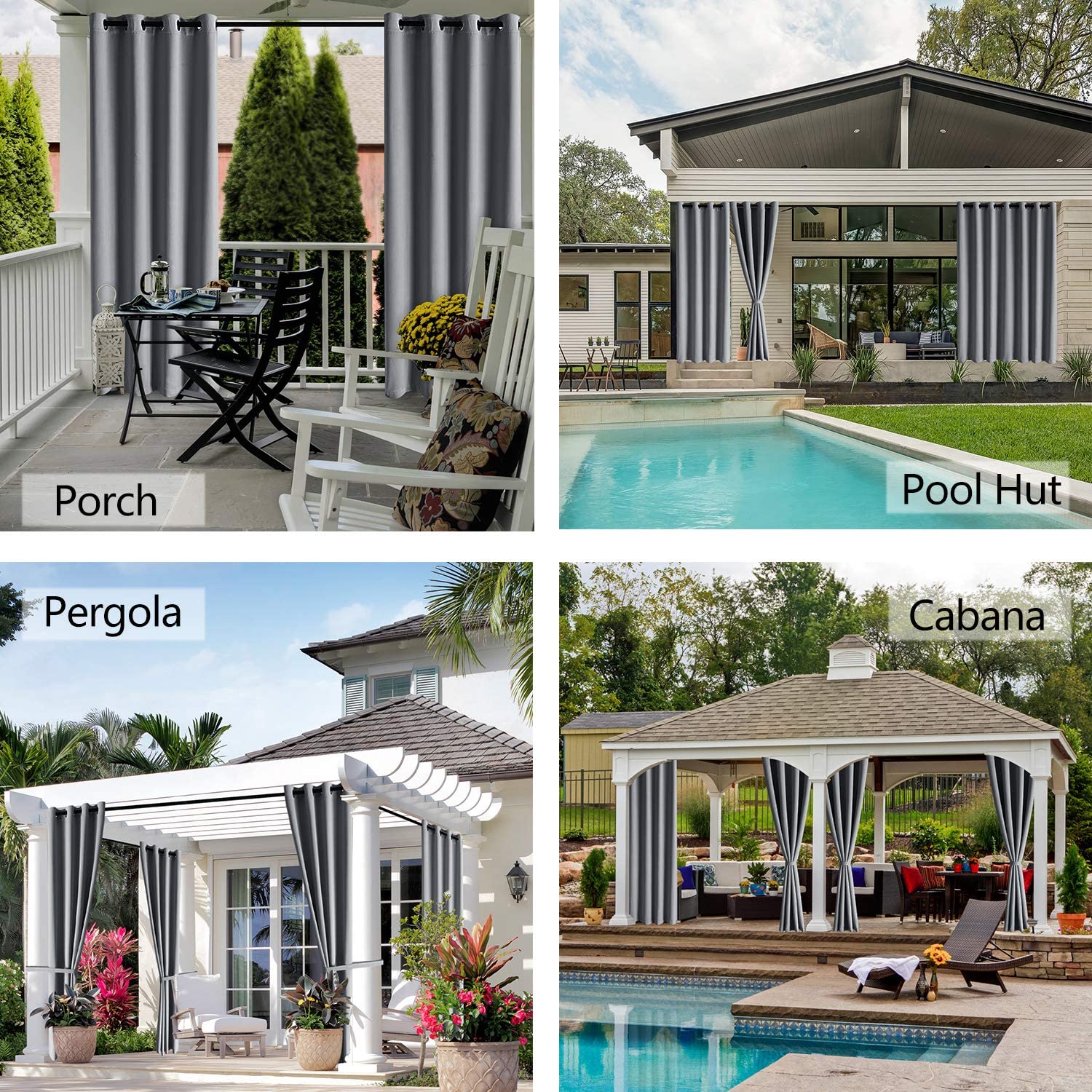 (4 Panel) Upgraded Outdoor Curtain Garden Patio Gazebo Sunscreen Blackout Curtains, Thermal Insulated White Curtains with Grommet | Waterproof& Windproof&UV-protection& Mildew Resistant,Grey 54*96in - image 3 of 8