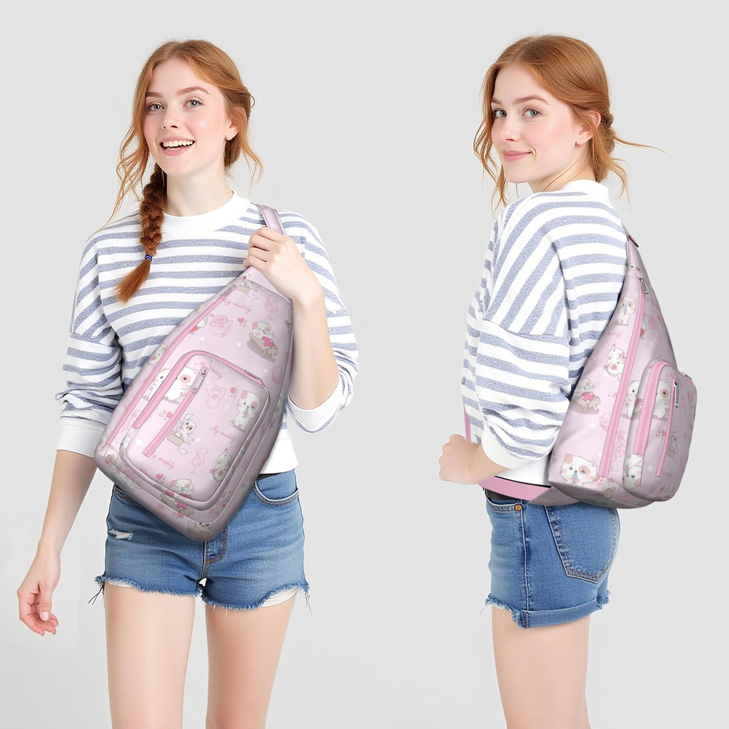 Pet Lover's Vintage Cat Sling Bag - Floral Cat Design Shoulder Backpack (Organized Multi-Pocket, Stylish & Functional)