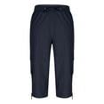 thumbnail image 5 of Qulqfy Womens Cotton Capris Cargo High Waist Blue Tie Side Drawstring Wide Leg Capris L, 5 of 7