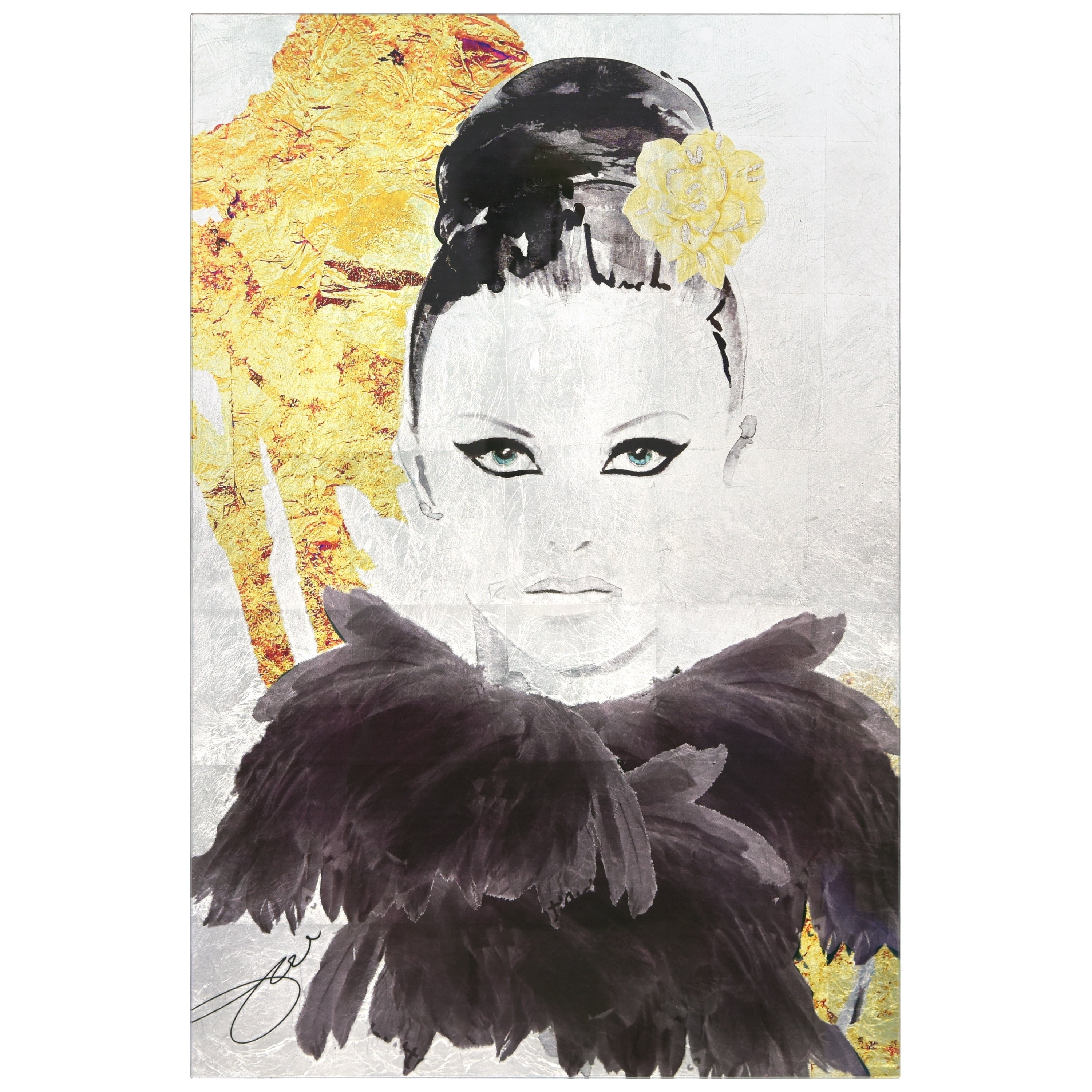 "Gold Woman 1" Reverse Printed Tempered Glass with Silver Leaf