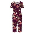 thumbnail image 3 of RQYYD Women's Sleepwear Capri Pajama Sets Short Sleeve Two-Piece Pjs V Neck Lounge Sets Tops & Capri Pants with Pockets Cozy Pajamas Sets for Women, 3 of 4
