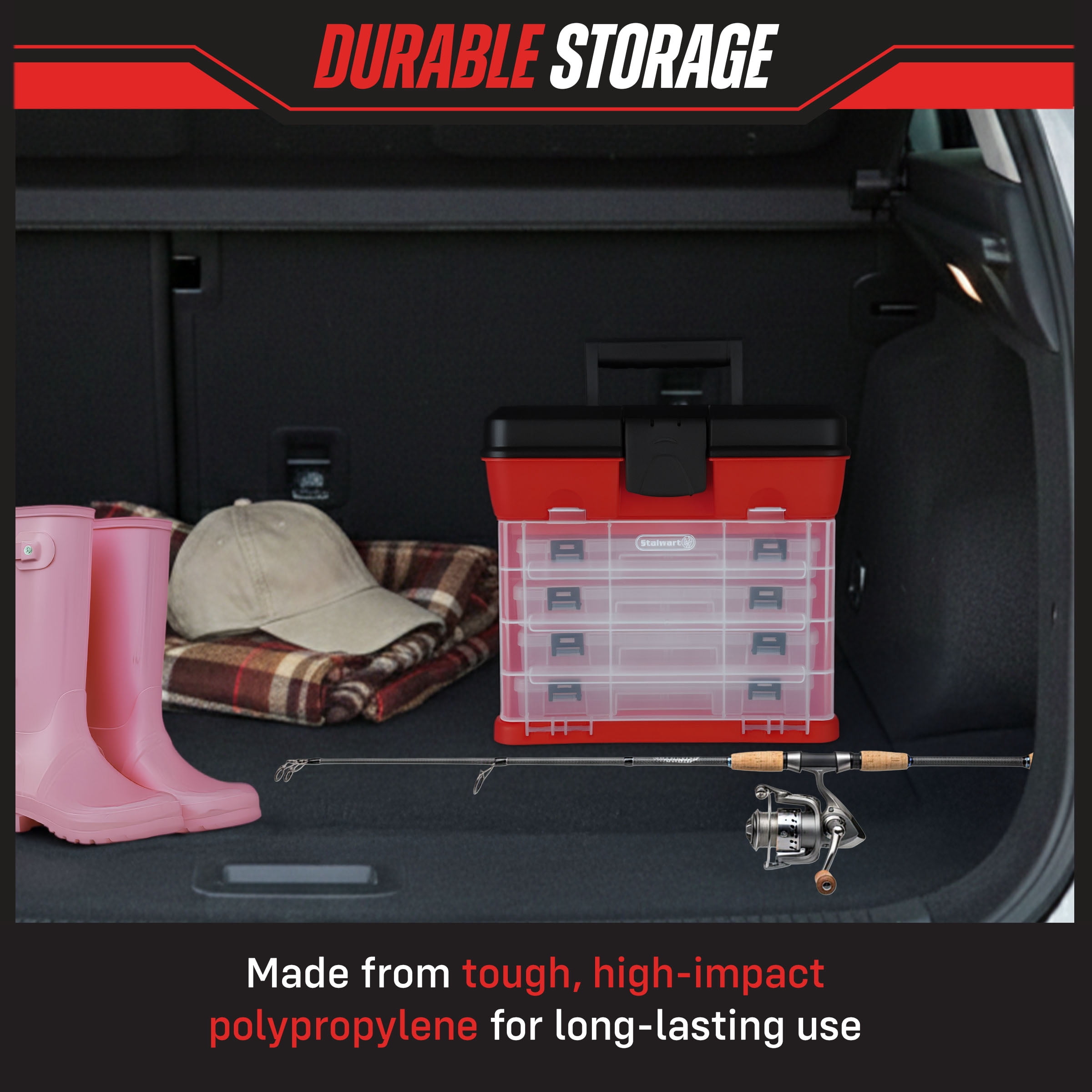 Stalwart Portable Tool Storage Box - Small Parts Organizer with 4 Trays