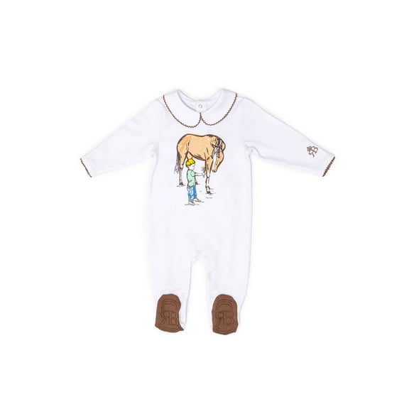 RB Royal Baby Organic Cotton Gloved Sleeve Footed Overall Footie with Hat in Gift Box (Horse and Me) - 3-6 Month