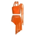 thumbnail image 3 of Runhomal Women's Two Pieces Lyrical Rhinestones Crop Top with Shorts Modern Dance Wear Orange XXL, 3 of 5