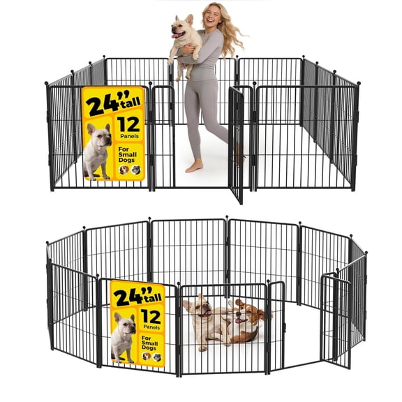 Petsee Dog Playpen Heavy Duty Metal Foldable Pet Fence for Indoor Outdoor Use Easy Assembly 12 Panels 24 inch